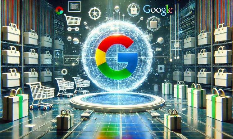 imagen de un logo gigante de google en un entorno de compras online