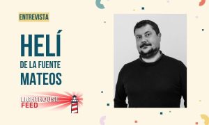 Imagen de entrevista en la que podemos ver una foto de Helí de la fuente Mateos justo a su nombre y el logo de su empresa, Lighthouse Feed.