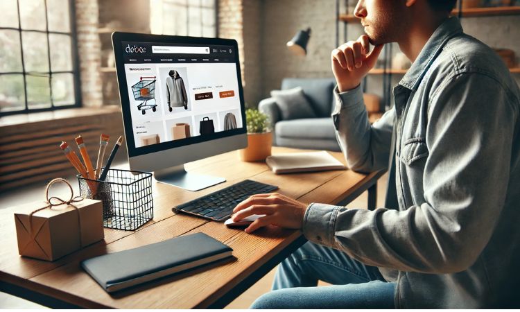 imagen creada con chatgpt en la que se puede ver a una persona realizando una compra online