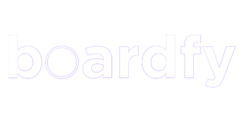 Texto "boardfy" en tipografía moderna con fondo negro. Ideal para branding y estrategias de marketing digital.