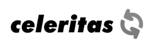 Logotipo de "celeritas" en letras negras con un símbolo de flechas circulares grises a la derecha, sobre fondo blanco. Branding, logística eficiente.