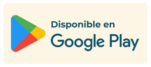 Logotipo de Google Play acompañado del texto "Disponible en Google Play", sobre fondo beige. Ideal para promoción y marketing digital de apps.